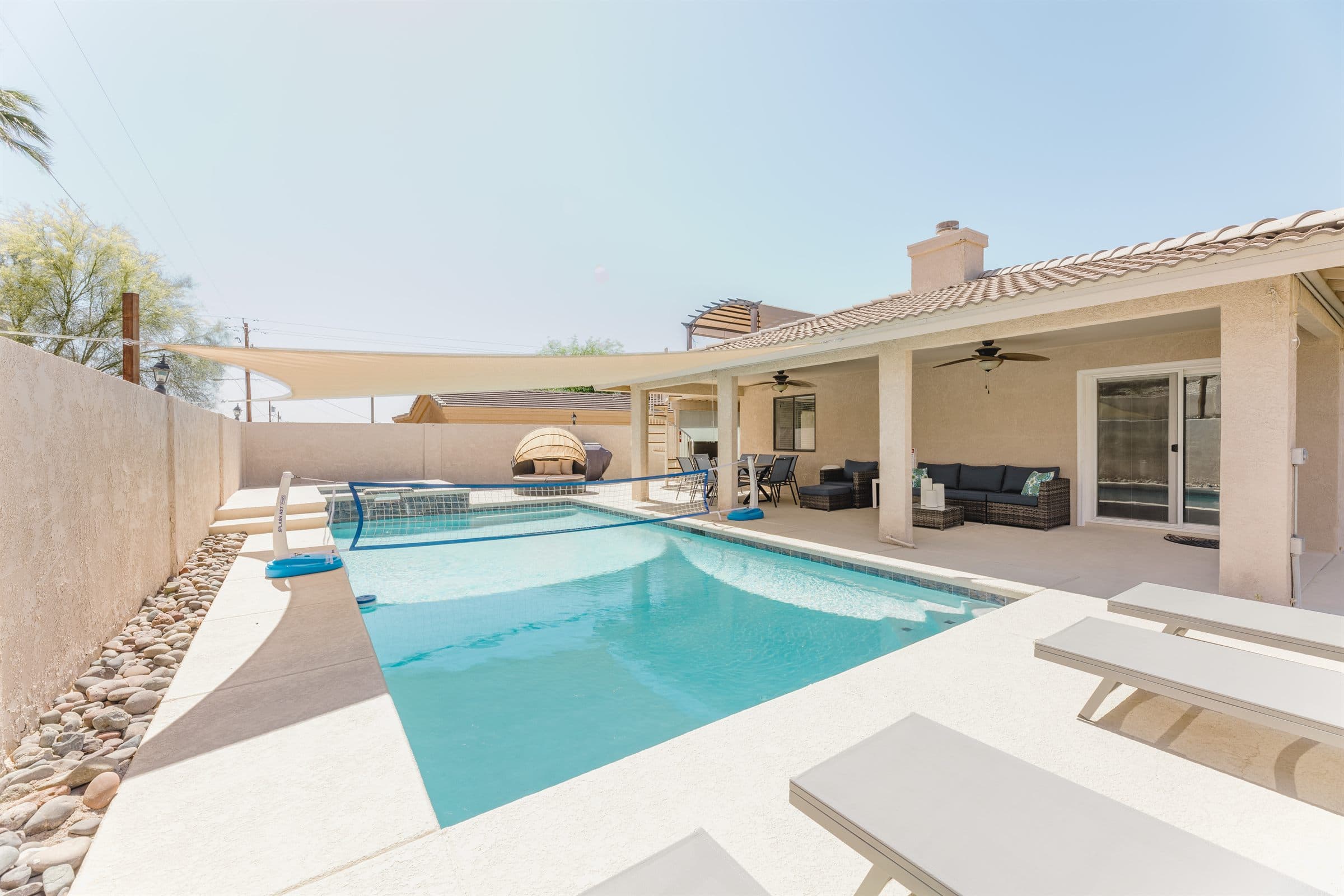 Heated pool and spa in the backyard
